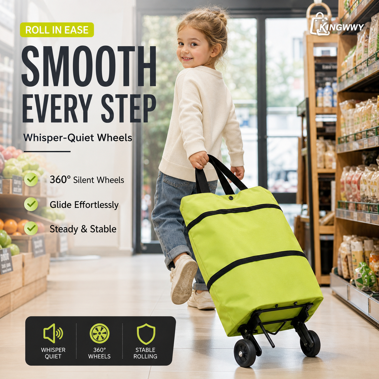 🧳 2‑i‑1 Hopfällbar Shoppingvagn – Stor Kapacitet & Slitstarkt Oxford-tyg – Perfekt för Matbutik, Marknad, Camping & Resor 🌿