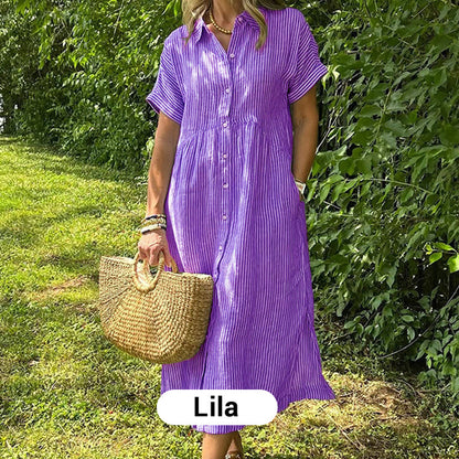 💗Sommarrea - 50% rabatt💗 Randig lång V-ringad skjortklänning för kvinnor