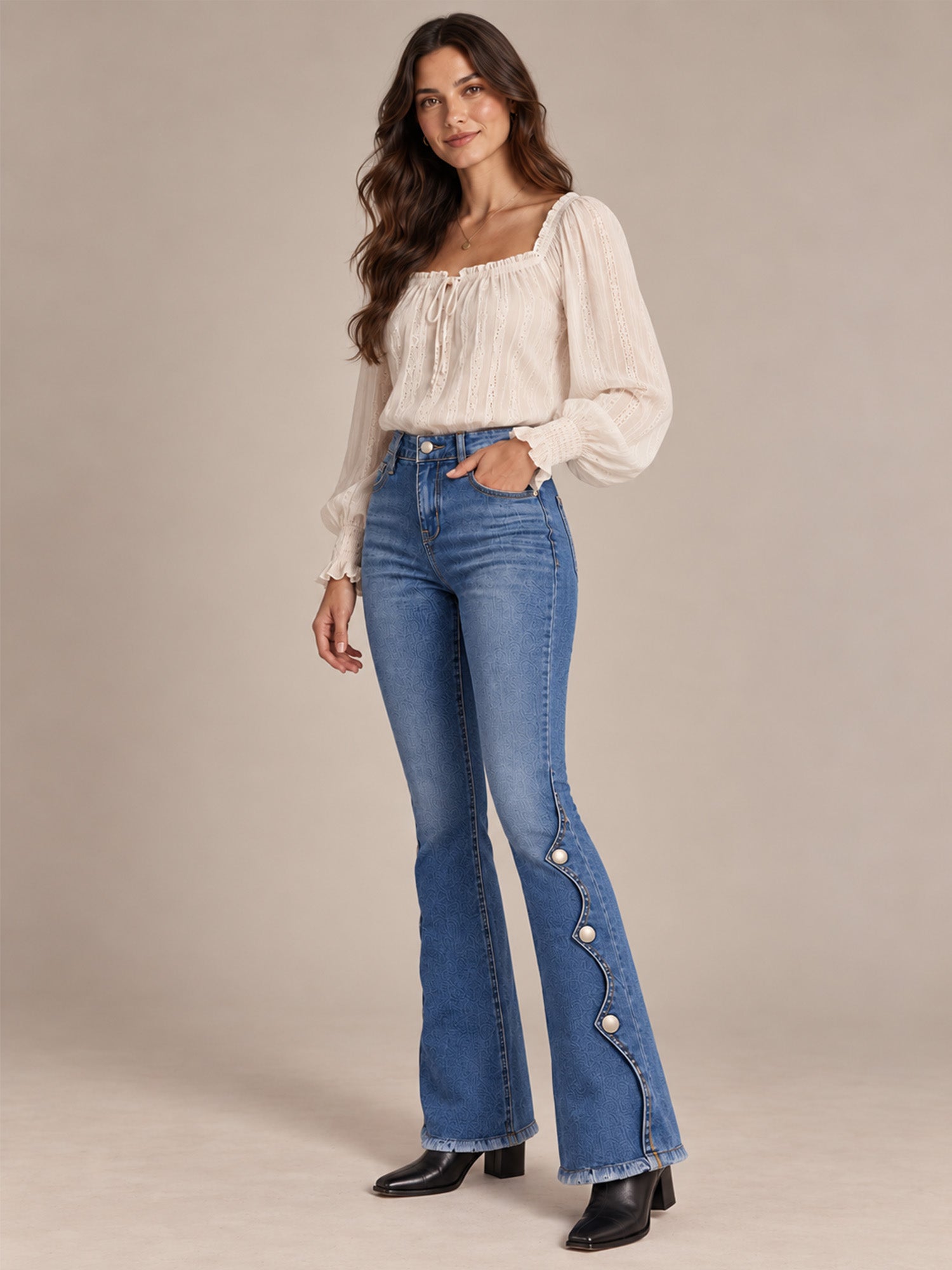 ⏰Sista dagen på rean – 50 % rabatt💃Damernas högmidjade slitna bootcut-jeans