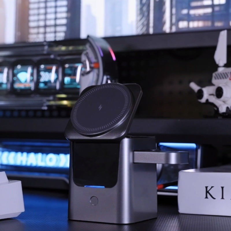 Elektrisk 3-i-1 trådlös laddare, multifunktionell elektrisk hopfällbar trådlös laddare för skrivbordet, KC-certifierad