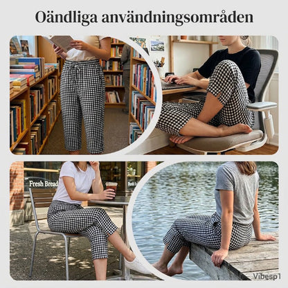 👖🌸 Rutiga capribyxor i bomull-linne med dragsko