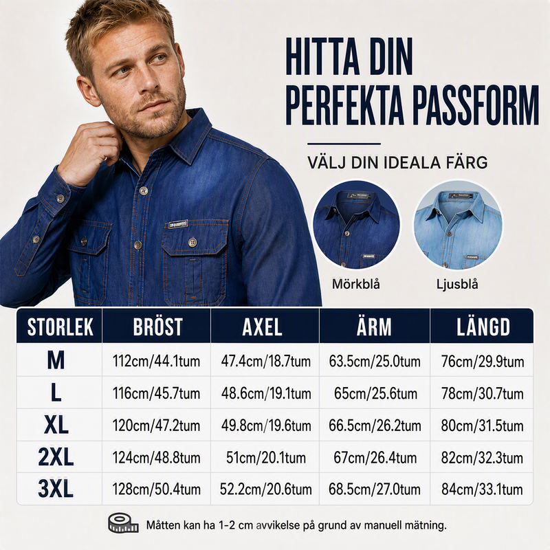 Herr ledig långärmad denimskjorta