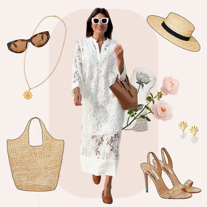 🌸 Vårförsäljning 🌸 Ladies V-Neck Spetsklänning Långklänning