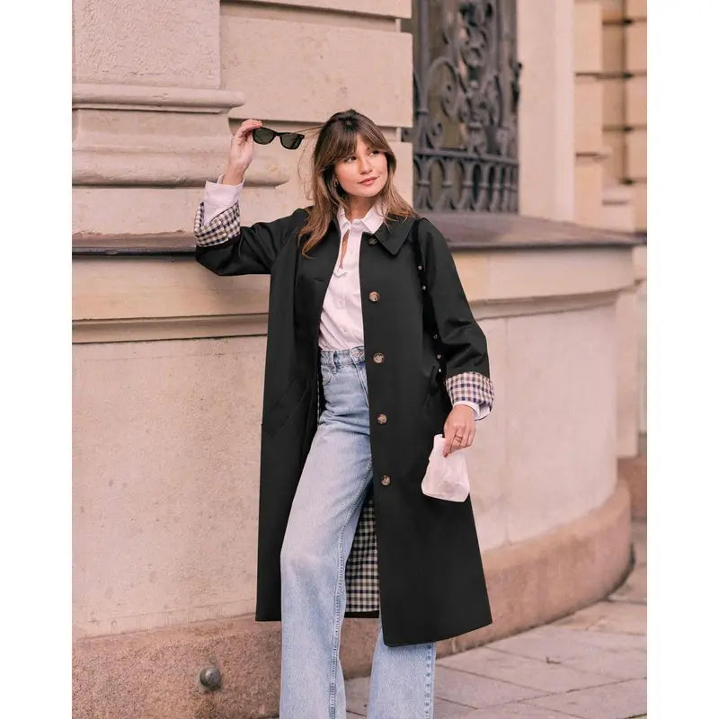 💜 SISTA DAGENS ERBJUDANDE – 50 % RABATT 💜 Trenchcoat för damer med skjortkrage och enkelknäppt knäppning