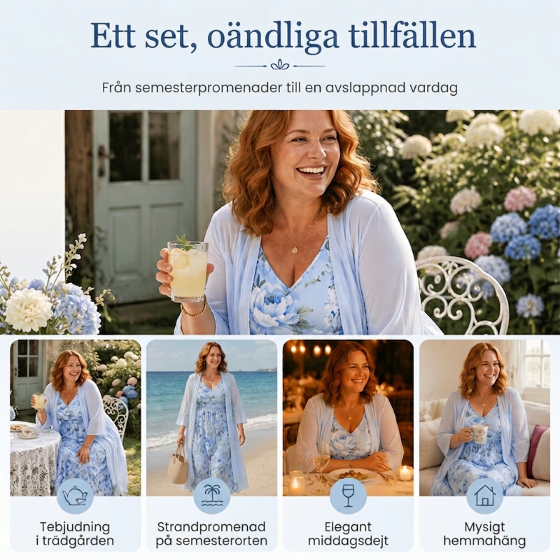Elegant tvådelat klädset med blommönster för damer