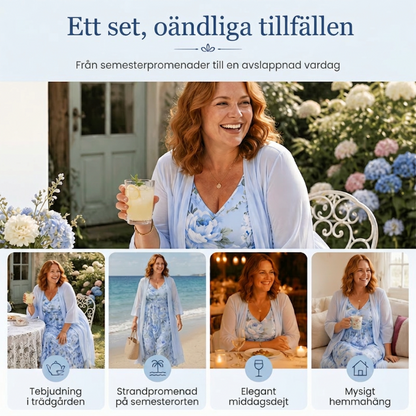 Elegant tvådelat klädset med blommönster för damer