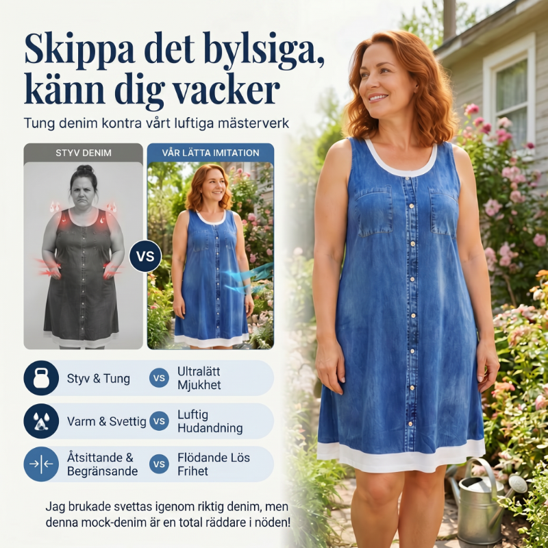 🔥 50% RABATT 👗 Klänning i tvådelat utförande med denimtryck (imitation) ✨ Trendig lager-på-lager-look med elegant passform & bekväm känsla hela dagen 💙