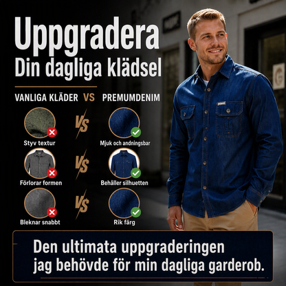 Herr ledig långärmad denimskjorta