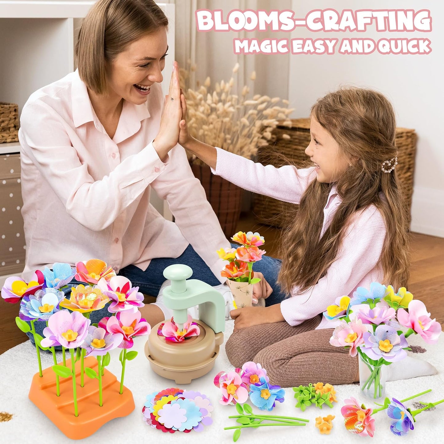 🔥Sista dagars rea 50% rabatt🔥Tygblombuketter Leksaker - Bygg din egen blombukett, pyssel för 4 5 6 7 8-åriga småbarnsflickor, pedagogisk aktivitet, förskola, födelsedagspresent