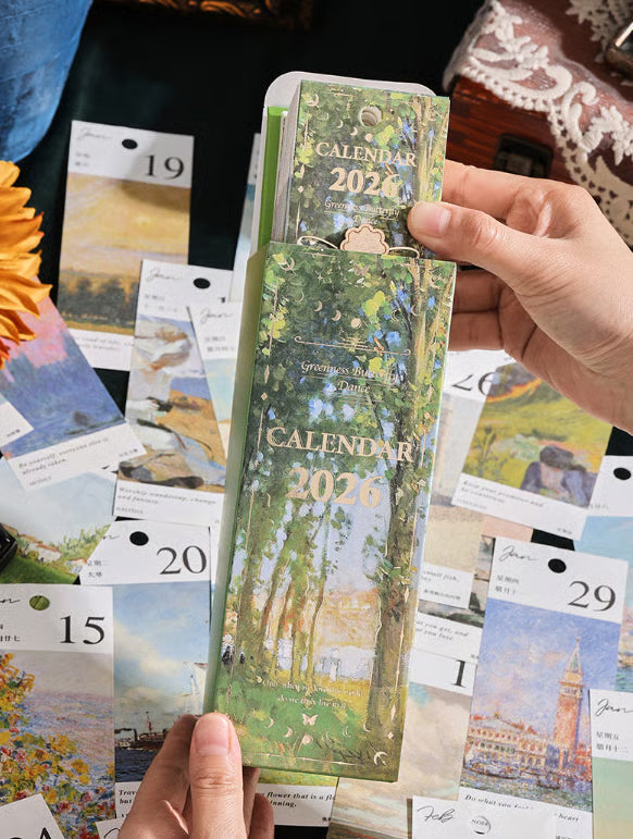 🎨 2026 Vintage oljemålning i europeisk stil, vändbar kalender