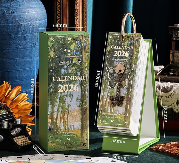 🎨 2026 Vintage oljemålning i europeisk stil, vändbar kalender
