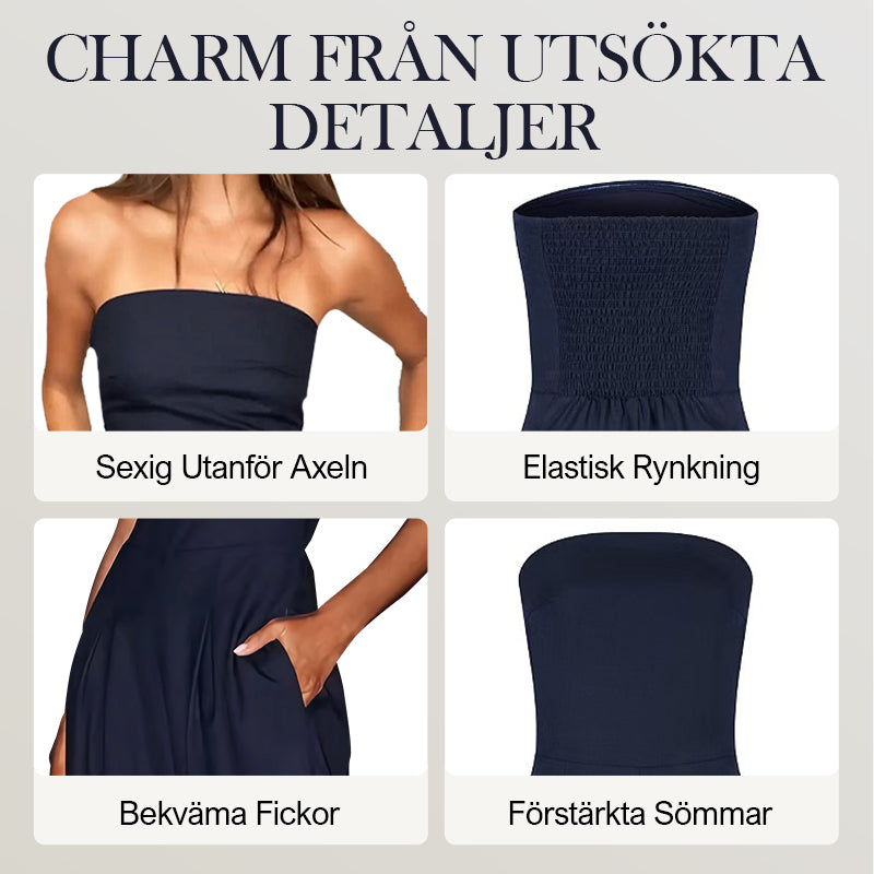 Kvinnors axelbandslös jumpsuit med fickor