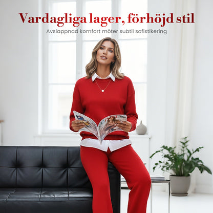 Damset med tvådelad sweatshirt och raka byxor