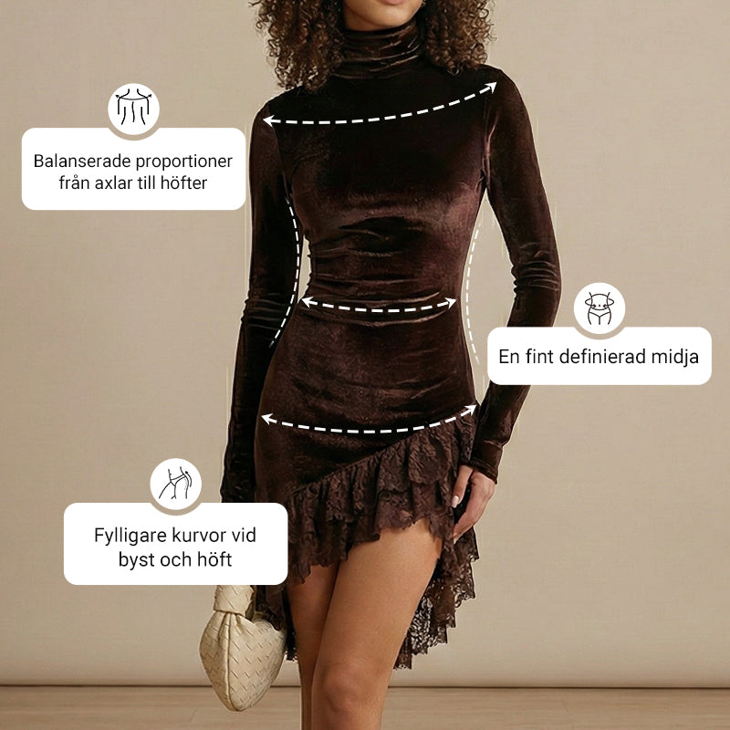 Elegant asymmetrisk klänning med spetsar för kvinnor