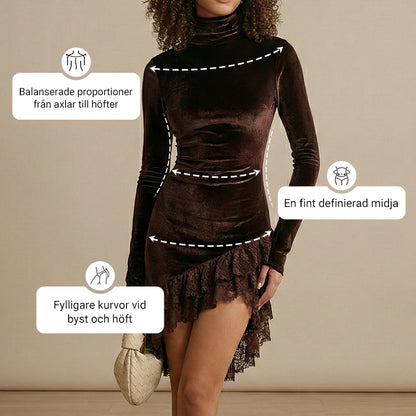 Elegant asymmetrisk klänning med spetsar för kvinnor