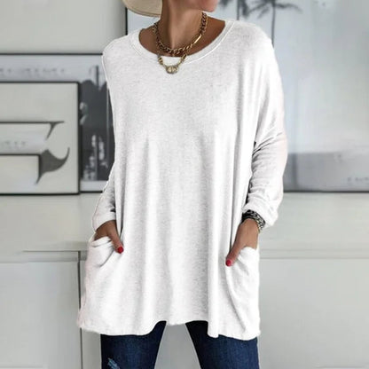 🔥50 % RABATT🔥 Löst sittande långärmad T-shirt för dam med rund hals – Bekväm och snygg 👕✨