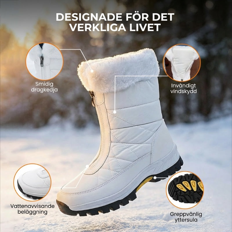 Halkfria, varma snöstövlar med dragkedja för kvinnor