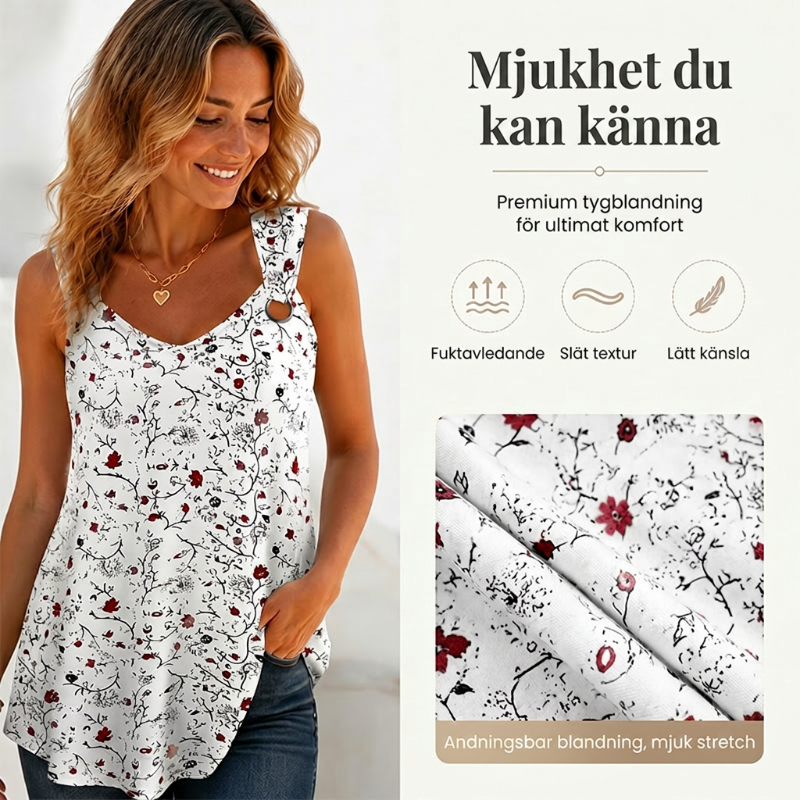 🌸 50% RABATT NU! ✨ Damtopp med Blomstertryck – Snygg V-ringning & Luftig Passform – Ett Sommarplagg Du Måste Ha 🌞