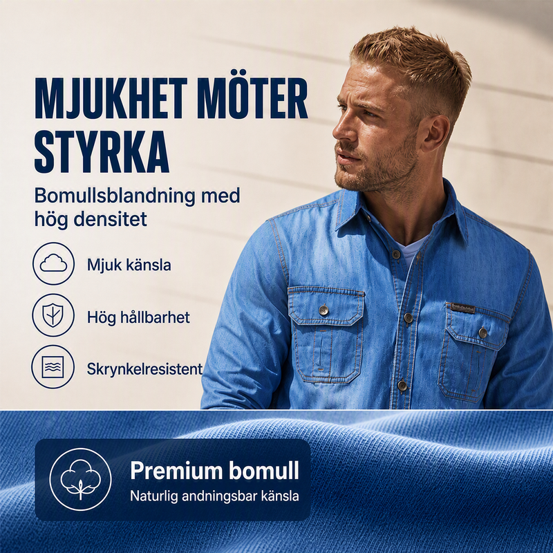 Herr ledig långärmad denimskjorta
