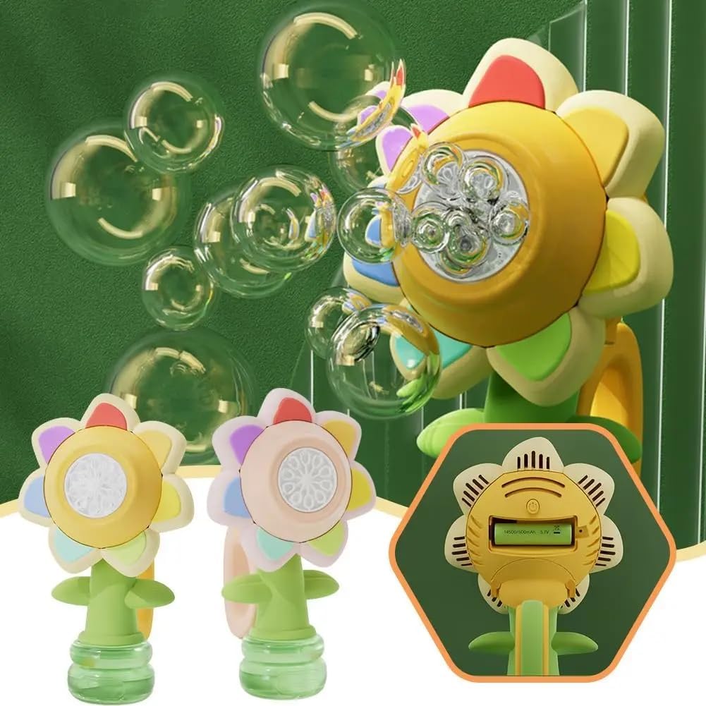 🌻 50% RABATT! 🫧 Solrosformad Bärbar Elektrisk Bubbeltillverkningsleksak – Automatiska Bubbel, Söt Design & Perfekt för Barn 🎈