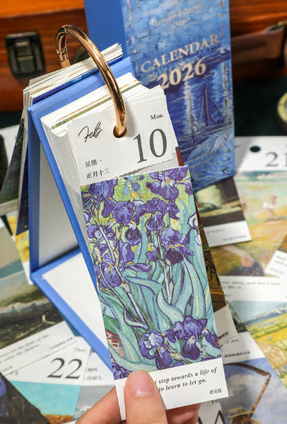 🎨 2026 Vintage oljemålning i europeisk stil, vändbar kalender