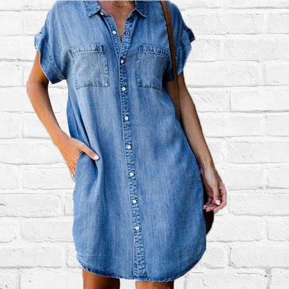 🔥Sista dagen för 40% rabatt💃Kortärmad klänning i casual denim