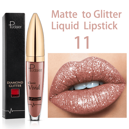 Diamond Lip Gloss Matte To Glitter Flytande läppstift Vattentätt🎁