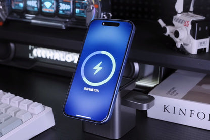 Elektrisk 3-i-1 trådlös laddare, multifunktionell elektrisk hopfällbar trådlös laddare för skrivbordet, KC-certifierad