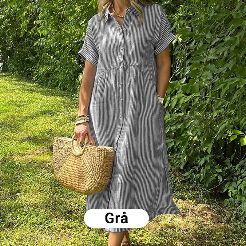 💗Sommarrea - 50% rabatt💗 Randig lång V-ringad skjortklänning för kvinnor