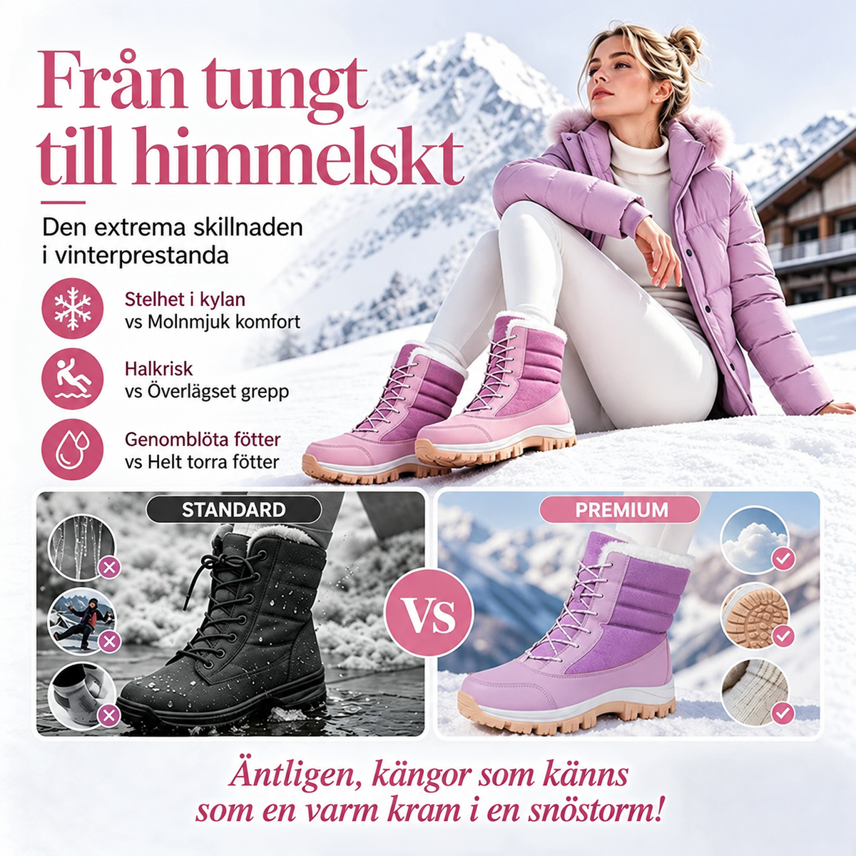 Vattentäta snökängor för dam med plyschfoder och skaft i mellanhöjd👢❄️