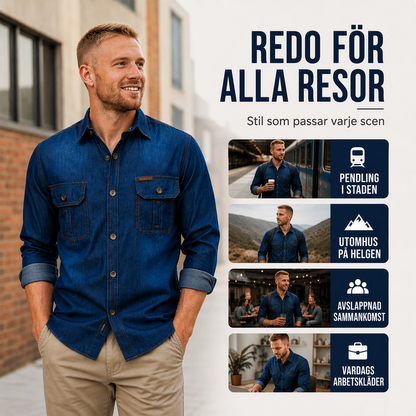 Herr ledig långärmad denimskjorta