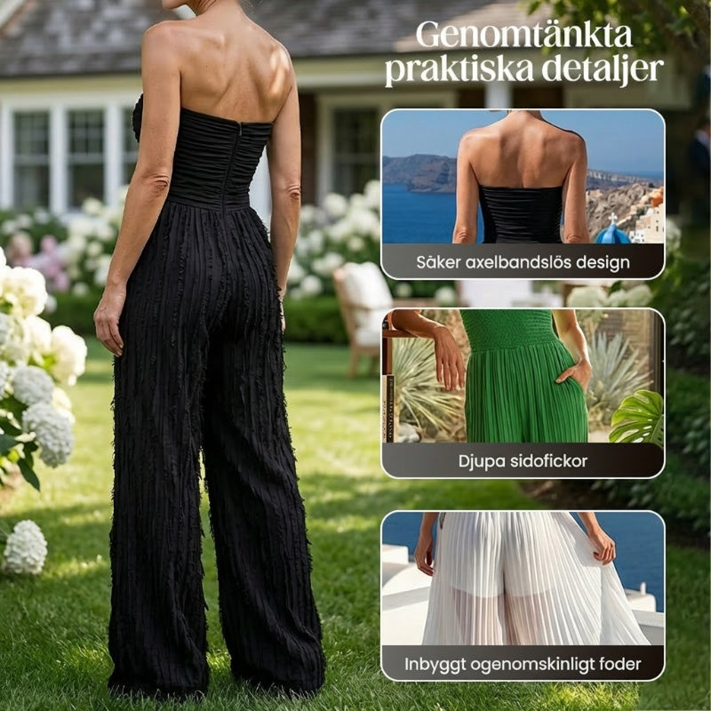 Strapeless skrynklig jumpsuit med vida ben