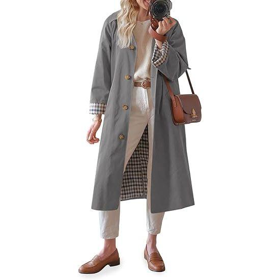 💜 SISTA DAGENS ERBJUDANDE – 50 % RABATT 💜 Trenchcoat för damer med skjortkrage och enkelknäppt knäppning