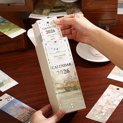 🎨 2026 Vintage oljemålning i europeisk stil, vändbar kalender