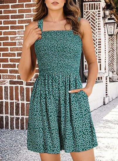 ⏰Hot Sale 49% rabatt💃Kvinnors sommar Fyrkantig halsringning Ärmlös Lös avslappnad kort Romper med smock