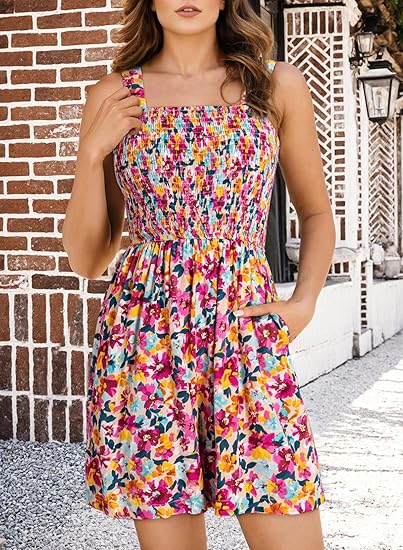 ⏰Hot Sale 49% rabatt💃Kvinnors sommar Fyrkantig halsringning Ärmlös Lös avslappnad kort Romper med smock