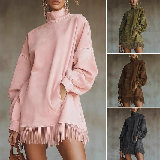 【S-3XL】💖Klänning med långa ärmar och fransar