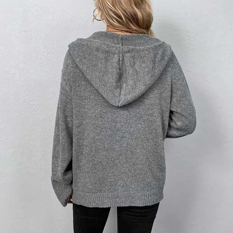 🧥 50% RABATT NU! 🍂 Huvtröja med dragsko i stickat material för damer – Mjuk Stickad & Klassiska Knappar – Perfekt för Höst & Vinter – Avslappnad Elegans 🌿