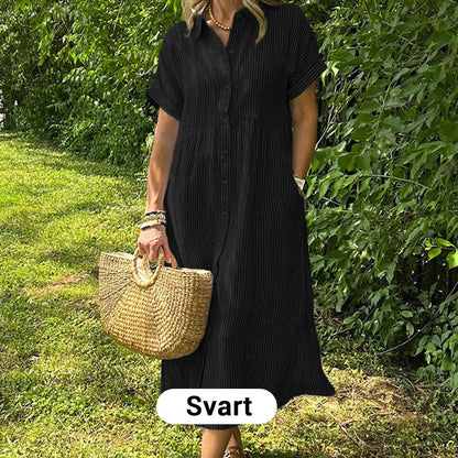 💗Sommarrea - 50% rabatt💗 Randig lång V-ringad skjortklänning för kvinnor