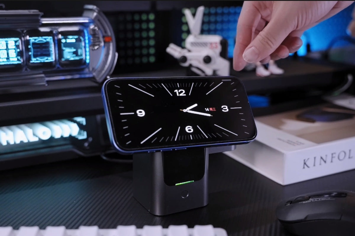 Elektrisk 3-i-1 trådlös laddare, multifunktionell elektrisk hopfällbar trådlös laddare för skrivbordet, KC-certifierad