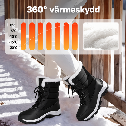 Vattentäta snökängor för dam med plyschfoder och skaft i mellanhöjd