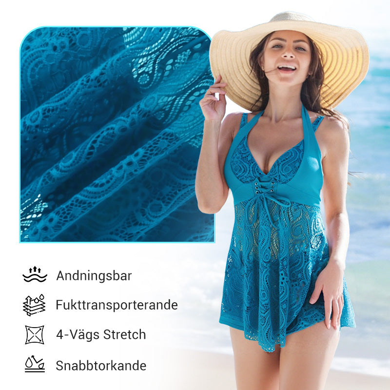 👙Varm försäljning 50% rabatt💕Kvinnors Tvådelade Set: V-ringad Spets Baddräkt och Shorts