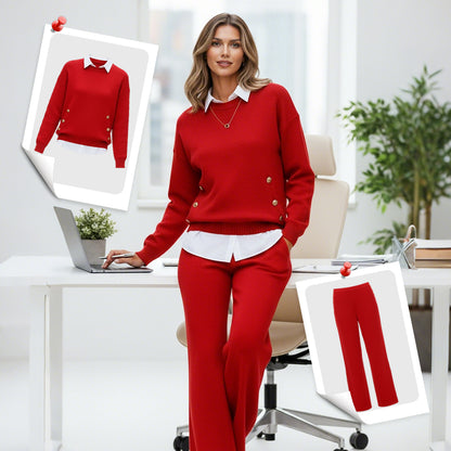 Damset med tvådelad sweatshirt och raka byxor