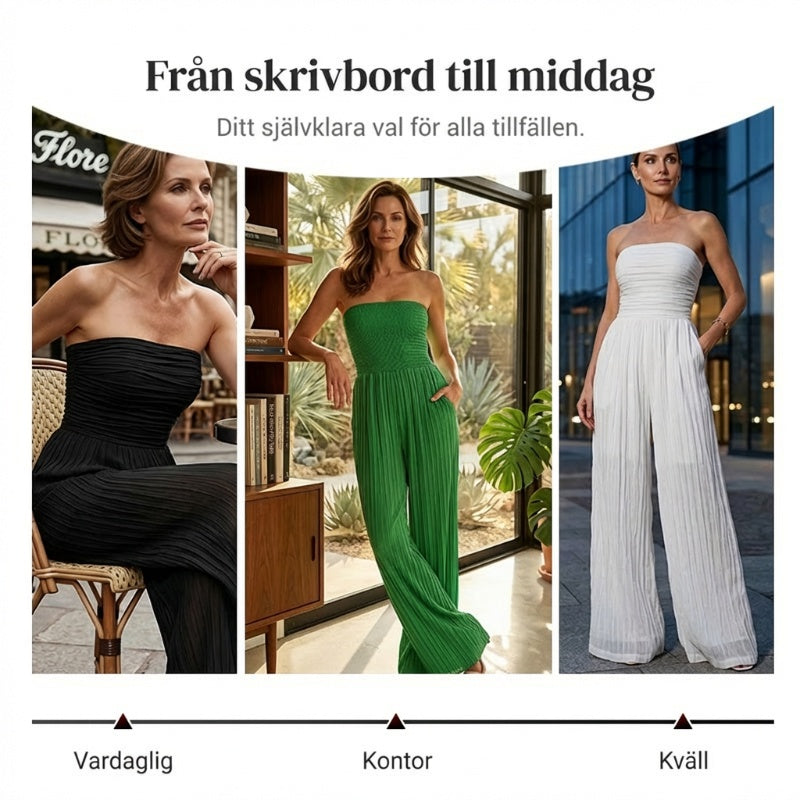 Strapeless skrynklig jumpsuit med vida ben
