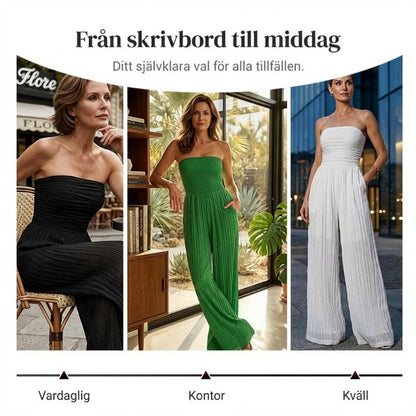Strapeless skrynklig jumpsuit med vida ben
