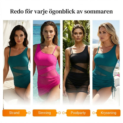 💎🔥 50% RABATT 🩱 Elegant shaping-badklänning för damer – figurnära passform med hög midja & meshdetaljer ✨ stilren & självsäker look
