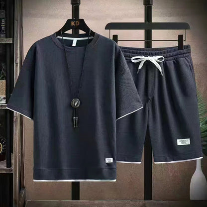 👕 50% RABATT! 🧇 Vaffeltyg Kortärmad T-shirt 2-delat Set – Bekväm Passform, Andningsbar Bomull & Perfekt För En Avslappnad Vardagslook 🏠