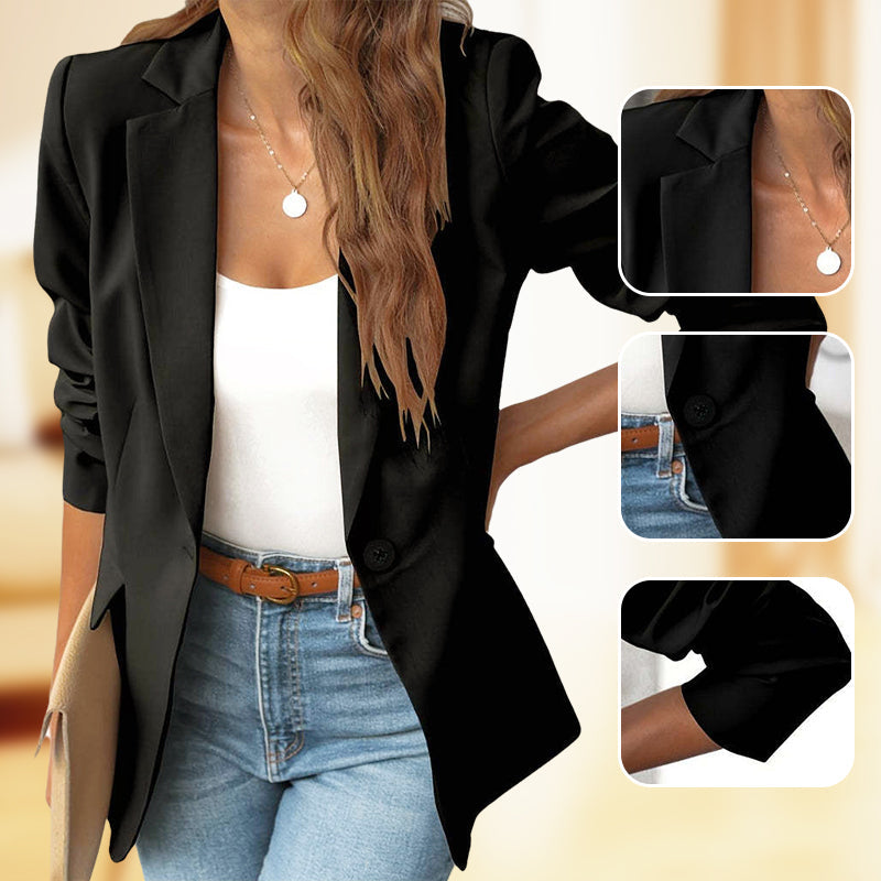 🎁LIMITERAD SÄLJNING 49% RABATT💕Elegant mjuk enfärgad jacka med knappar och uppknäppning