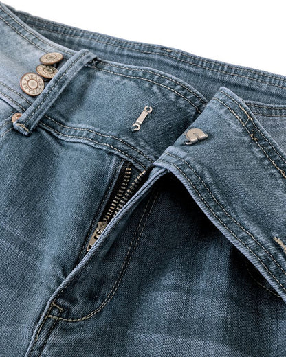 🔥🔥Midiross Vintage Button Side Design Jeans med utsvängd midja