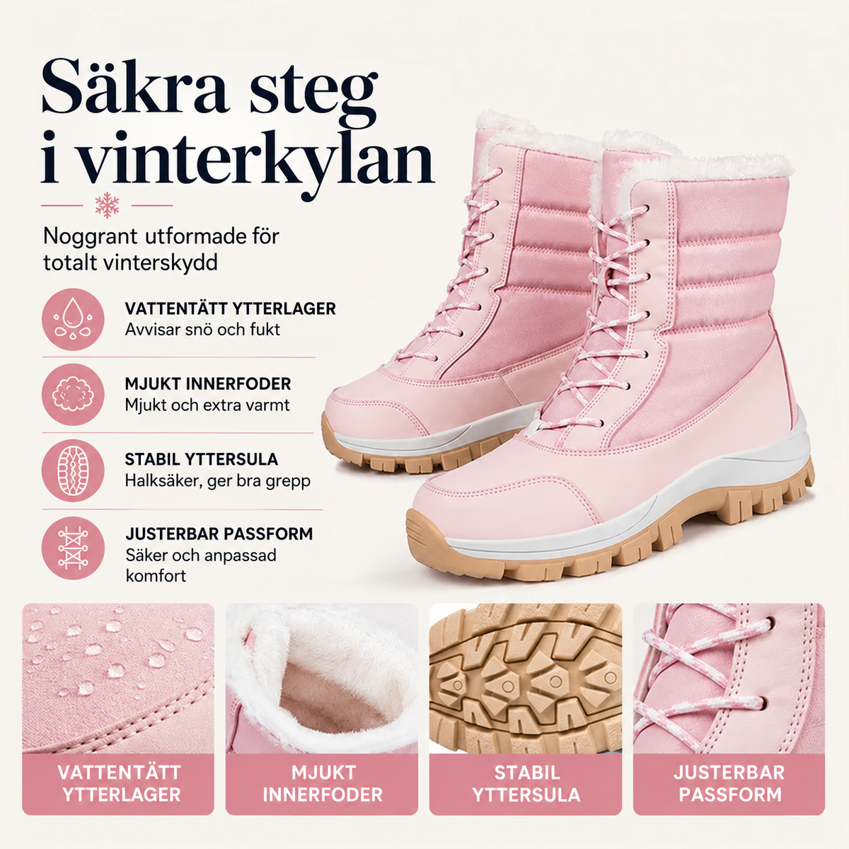 Vattentäta snökängor för dam med plyschfoder och skaft i mellanhöjd👢❄️